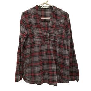 Women's Maurices Gray and Burgundy Plaid Long Sleeve Blouse Size L